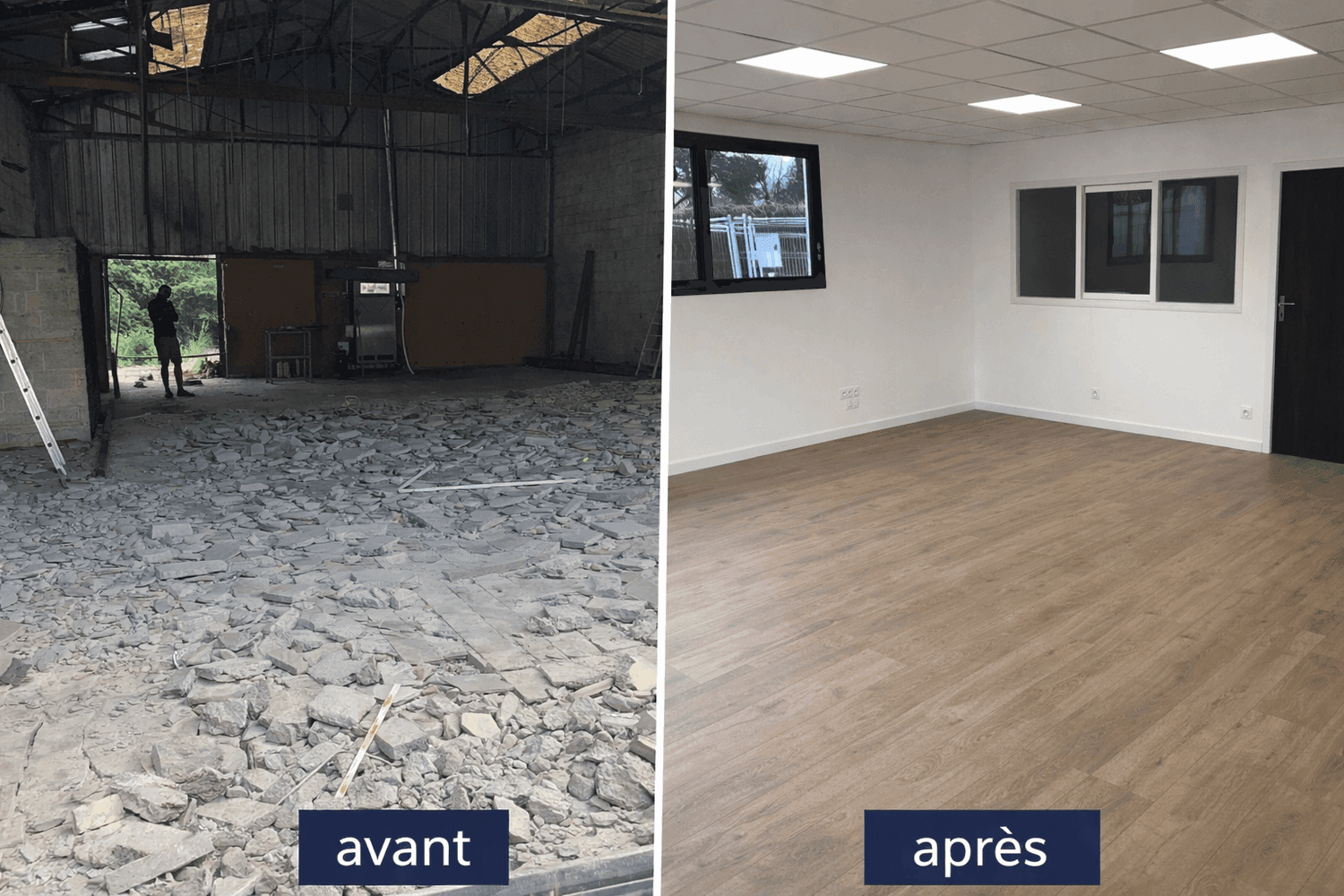 Garage → 2 logements + 2 magasins — Les Herbiers